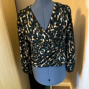 Express Dark Green V-neck Blouse